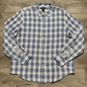 Bloomingdale's The Mens Store Linen Plaid Long Sleeve Button Down Shirt Size XL